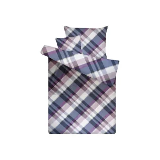   Pamut szatén 3 részes ágynemű garnitúra - kockás lila-szürke