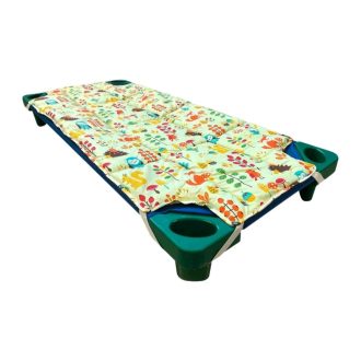   Óvodai fektetőre steppelt töltött lepedő - zöld rókás